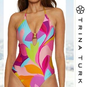 Trina Turk Colorful Floral One-Piece Swimsuit Size 10 New With Tags